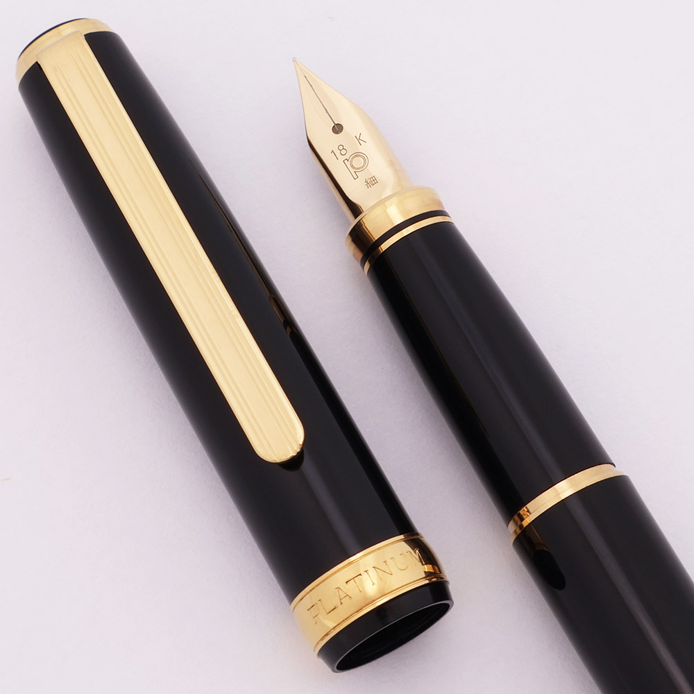 Platinum Slim Fountain Pen (1980s) - Black w Gold Trim, C/C, 18k
